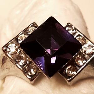 Paparazzi deep amethyst gemstone silver ring, one size fits all.